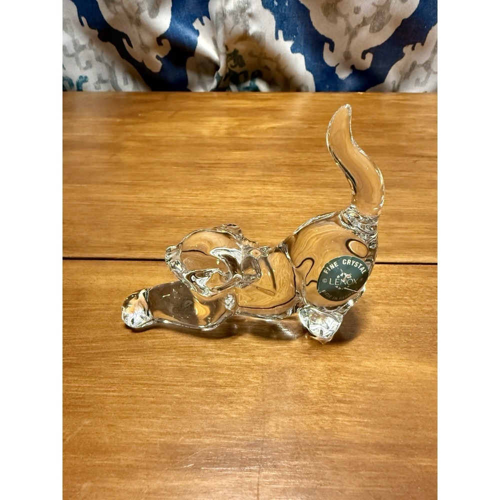 VTG Lenox Crystal /Glass Cat Miniature Figurine - 3.75" H With Sticker - Picture 2 of 10